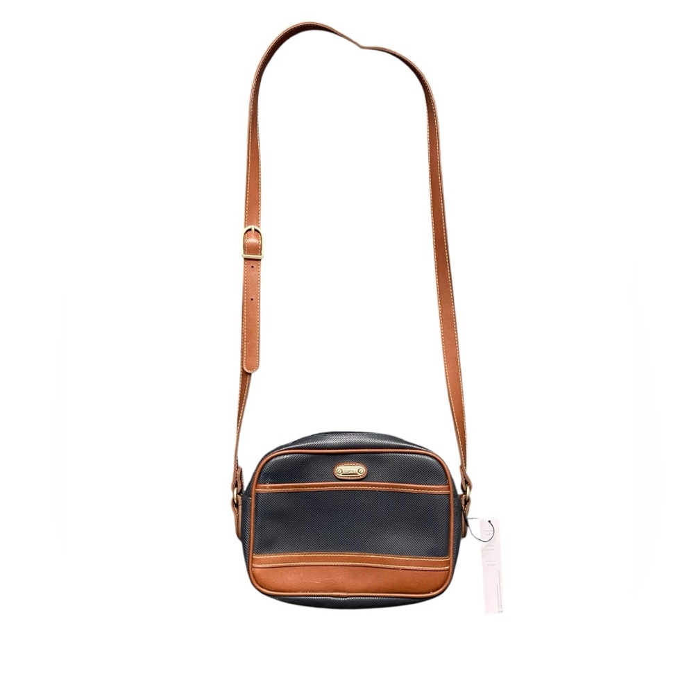 VTG ESPRIT CROSS HANDBAG. NAVY AND BROWN FAUX LEATHER. GREAT CONDITION